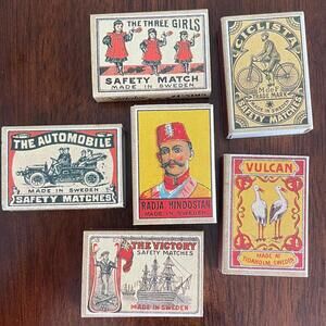 Vintage Lot of 6 Stick Match Boxes Made in Sweden / All Full Boxes Never Struck